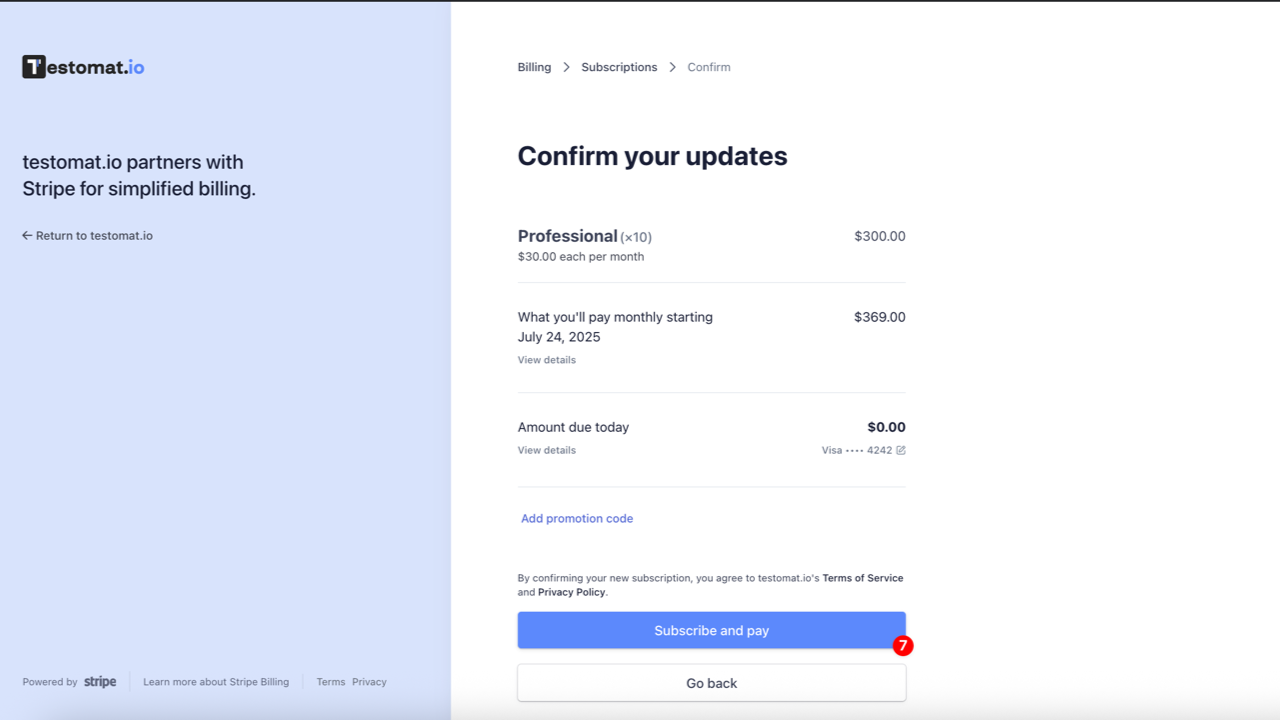 Subscribe and pay button